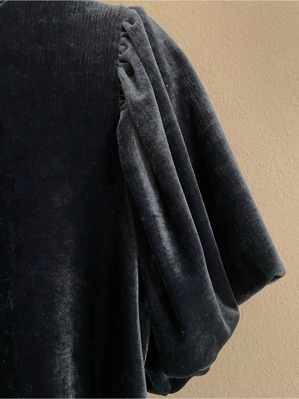 Free People Blue Claudia Velvet Mock Neck Puff Sleeve Top Size XS
